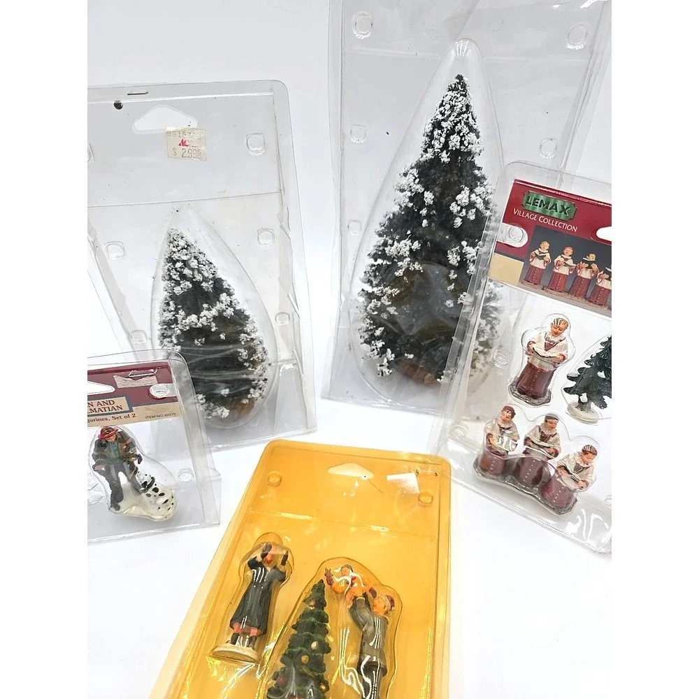 Lemax‎ Village Evergreen Trees Choir Singers Christmas Fireman And Dalmatian LOT
